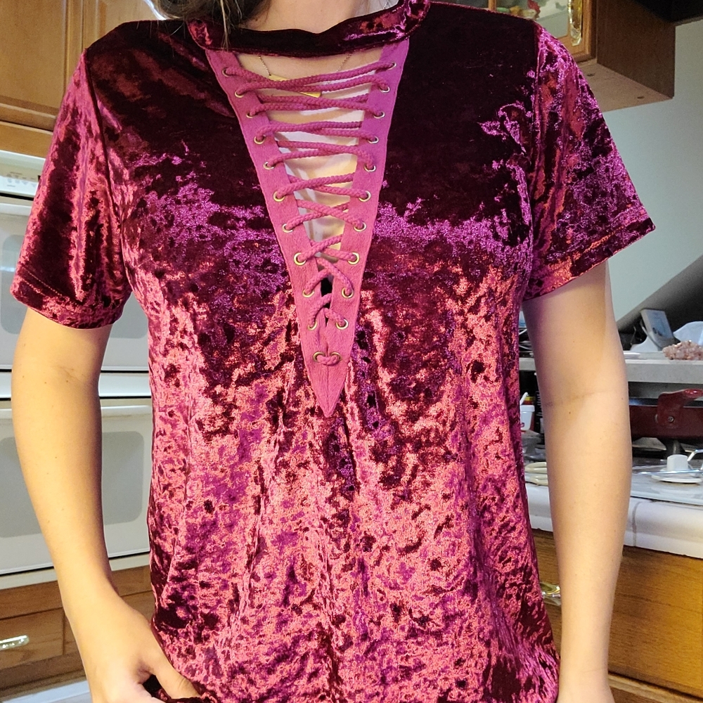 Boutique size small velvet lace up
